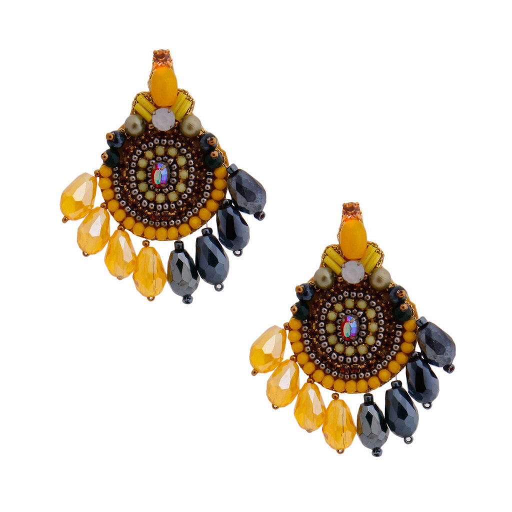 Statement Yellow Teardrop Bead Embroidered Earrings Stylish Fashion Jewelry