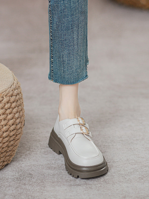 Round-Toe Split-Joint Loafers Platform Shoes
