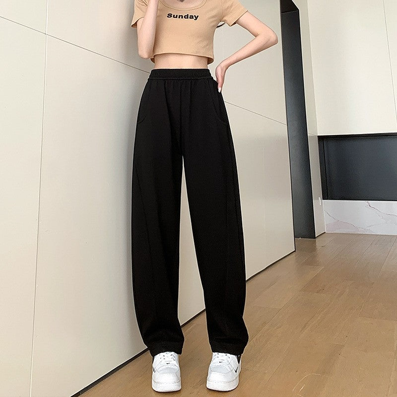 Elastic Waist Sports Pants in Solid Color