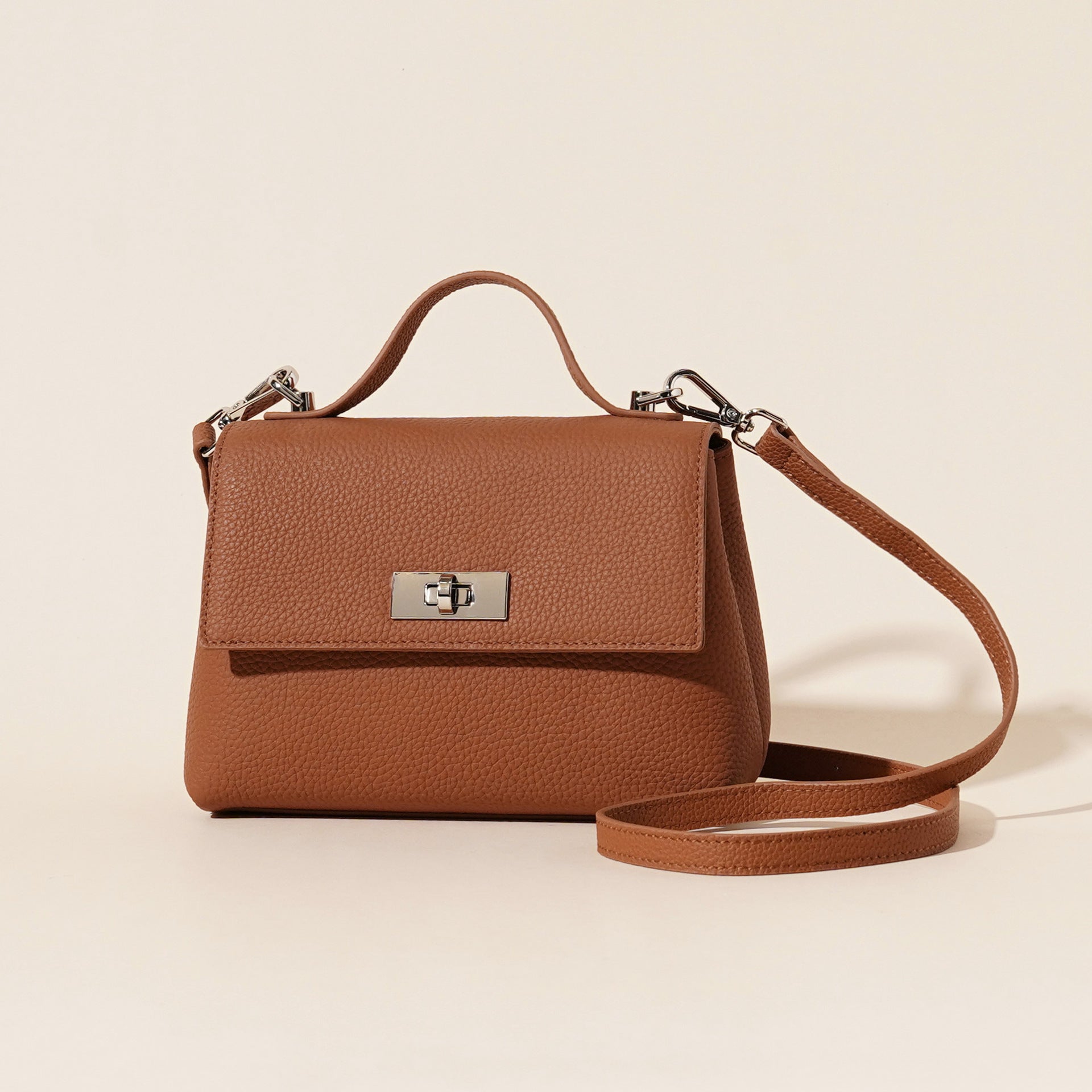 Women's Genuine Leather Crossbody Shoulder Bag | Lock Clasp | Phone & Card Pockets