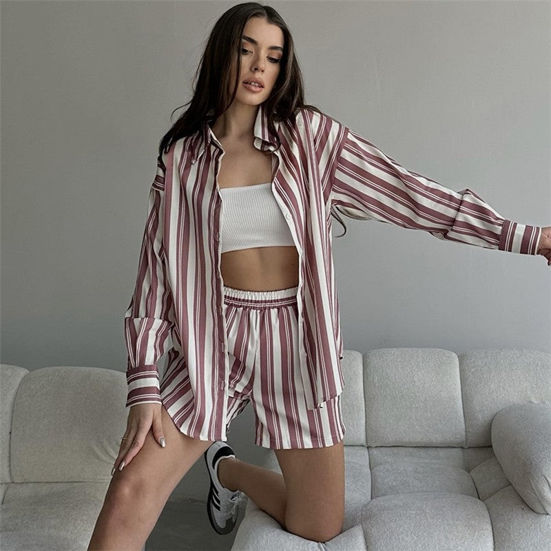 Striped Long Sleeve Lounge Shorts