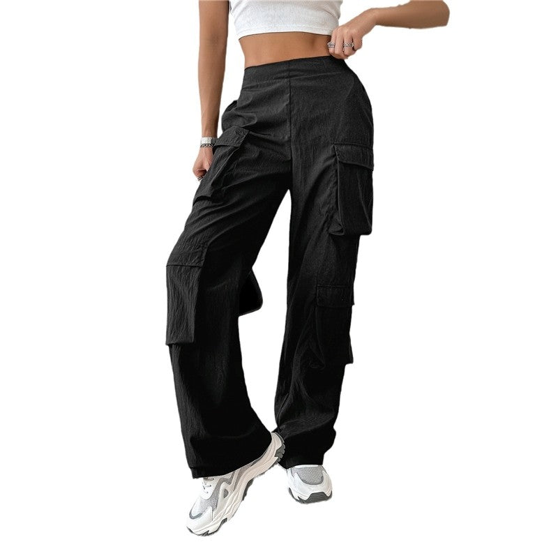Casual Loose Cargo Pants with Elastic Waistband in Solid Color