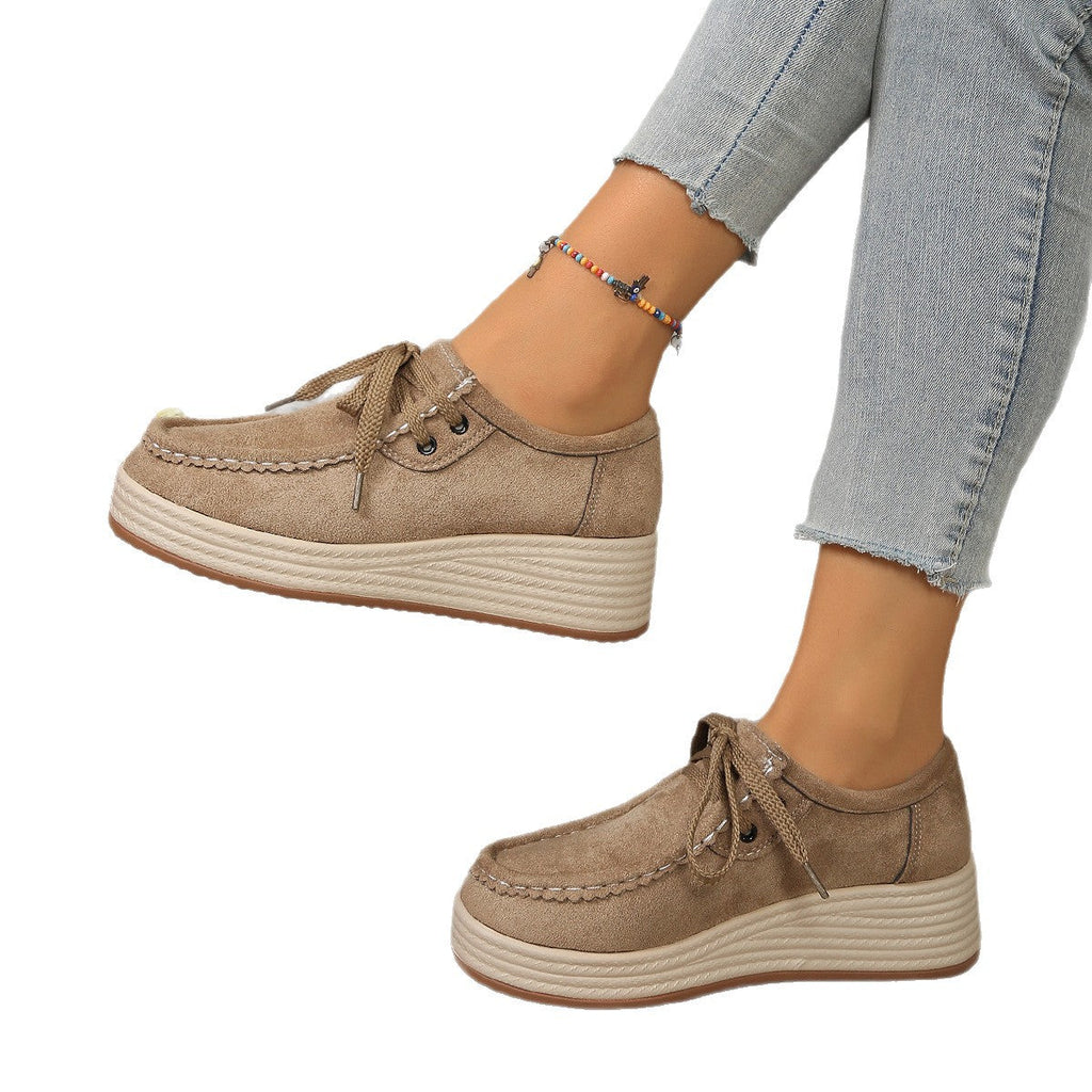 Women's Lace-Up Chunky Sole Pumps - Mid Heel Round Toe Casual Dress Shoes