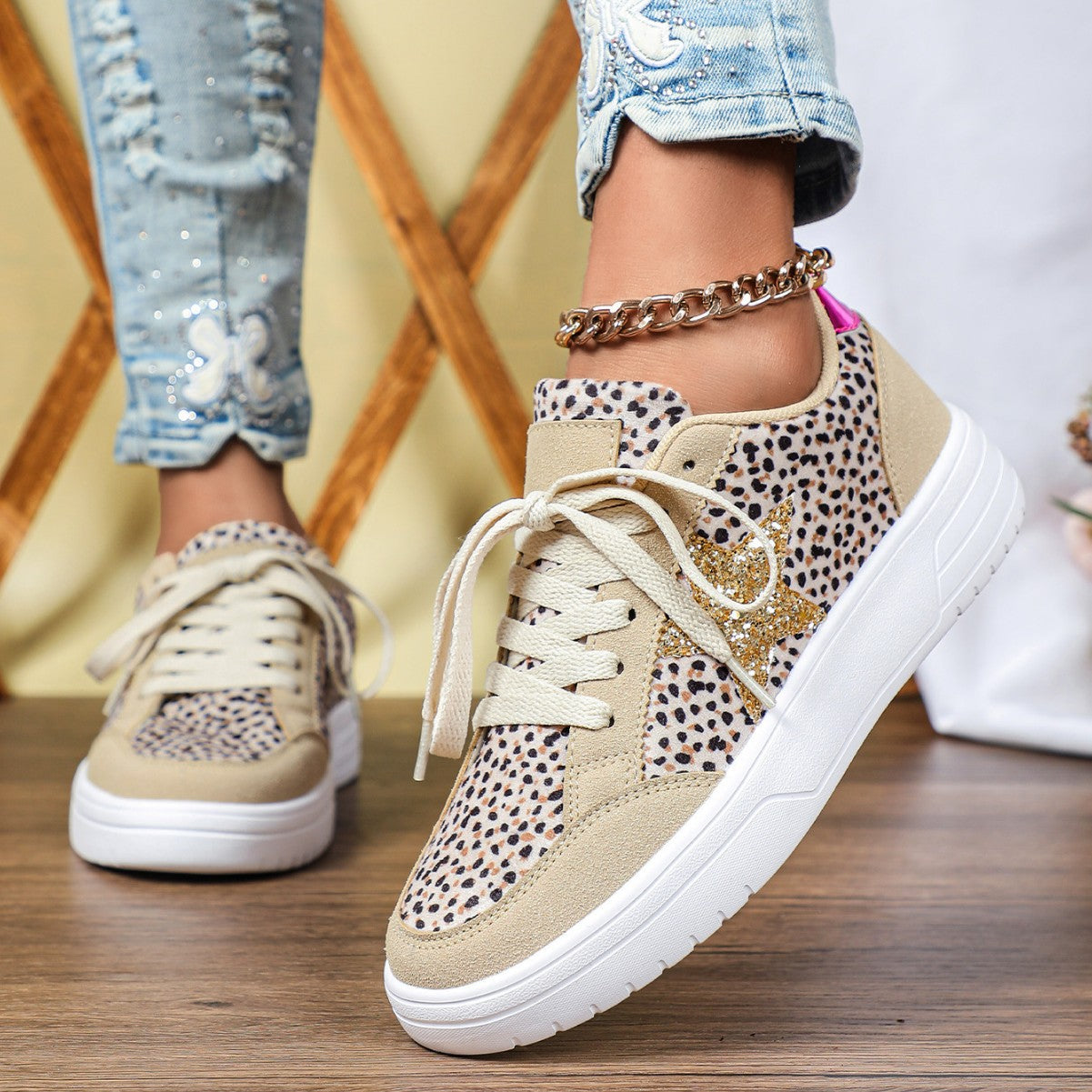 Leopard Print Retro Skate Shoes | Unisex Low-Top Sneakers | Men's & Women's