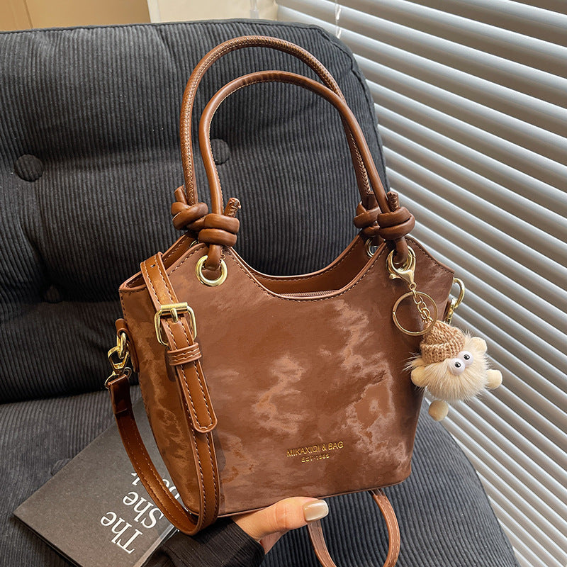 Korean Chic Tote Bag for Women - Versatile Crossbody Bucket Bag with Patchwork Design