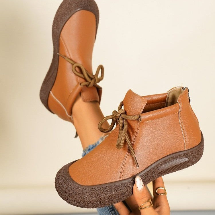 Women's Retro Lace-Up Soft Leather Casual Shoes - Plus Size Available