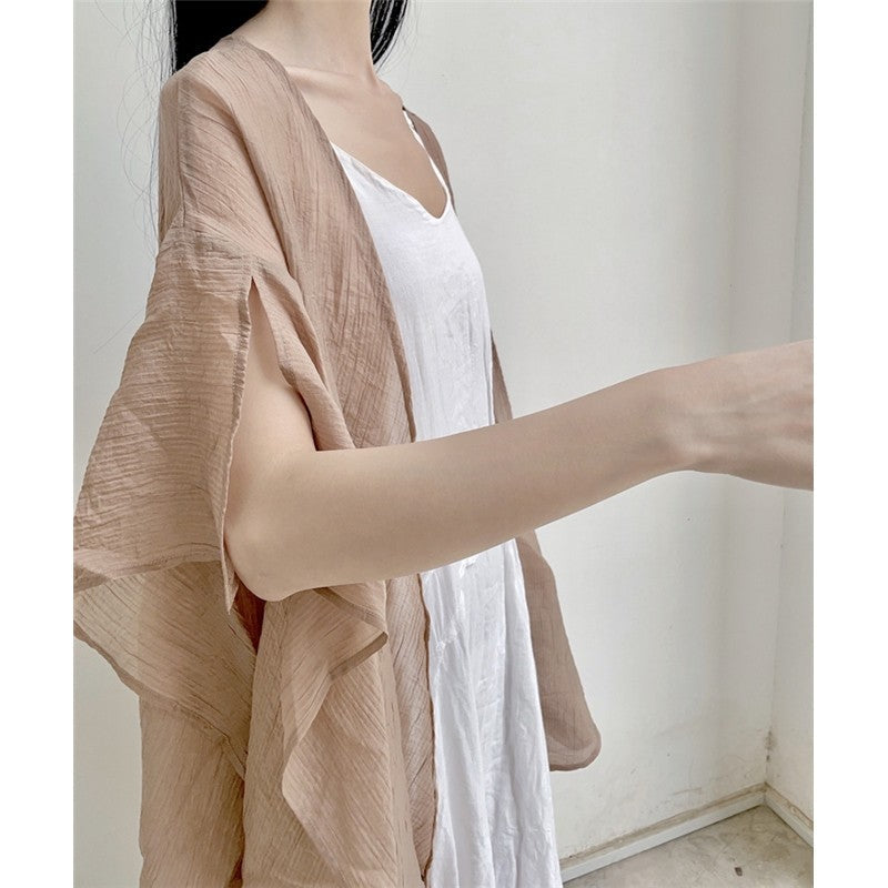 Sheer Half Sleeve Loose Fit Casual Cardigan in Solid Color