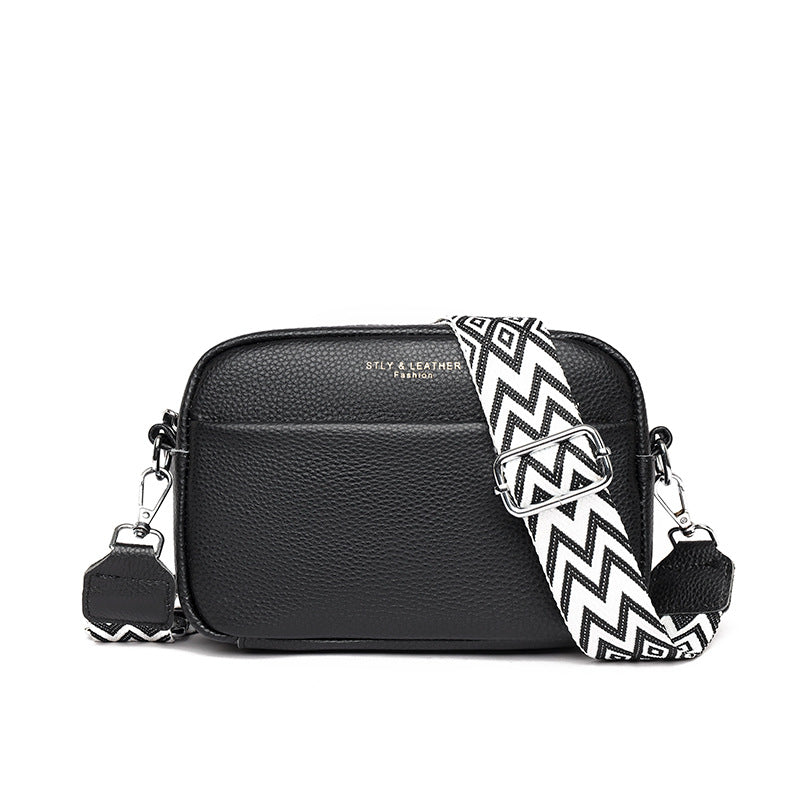 Rhombus Embroidered Crossbody Bag - Genuine Leather Small Square Shoulder Bag