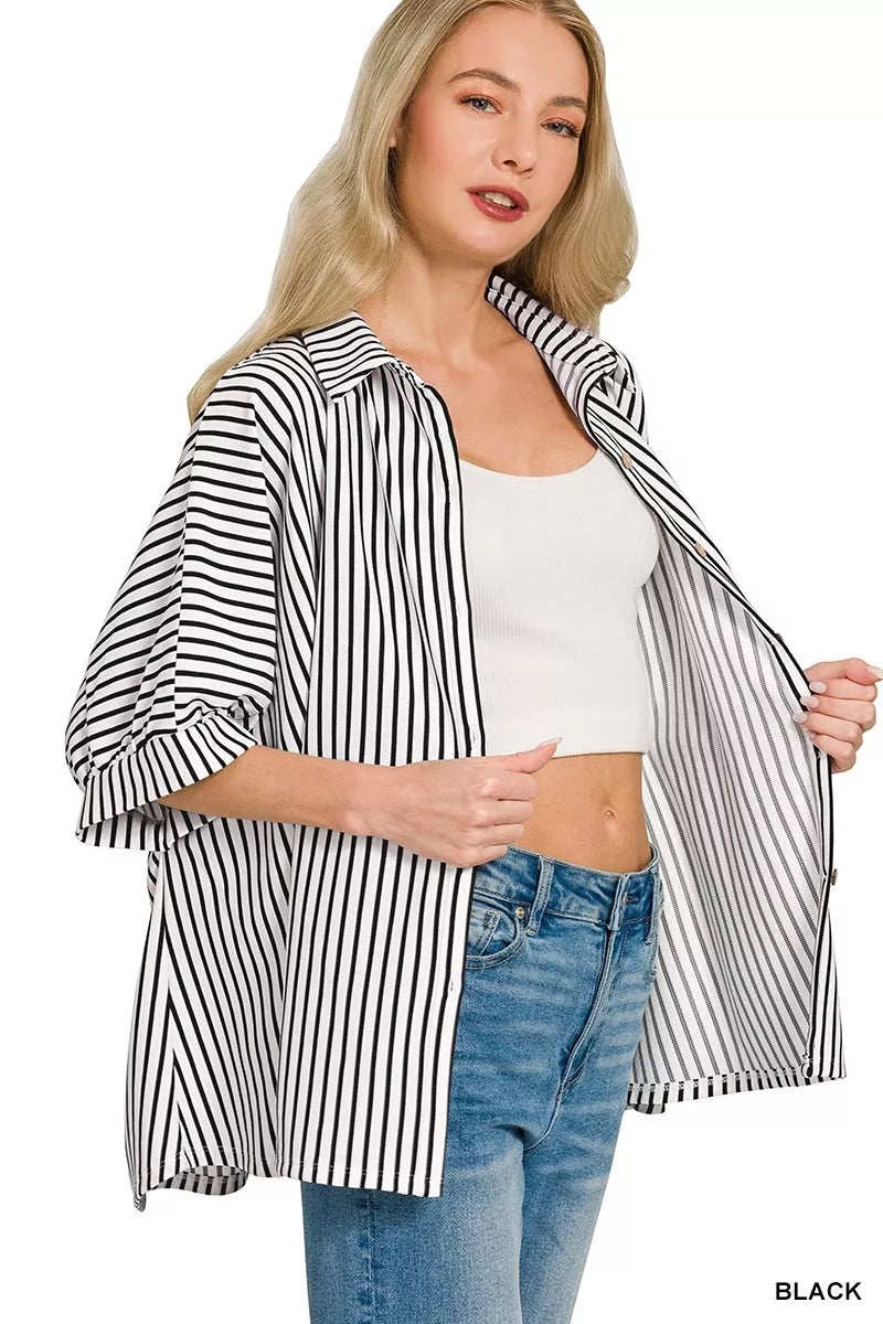 Oversized Stripe Button Down Shirt