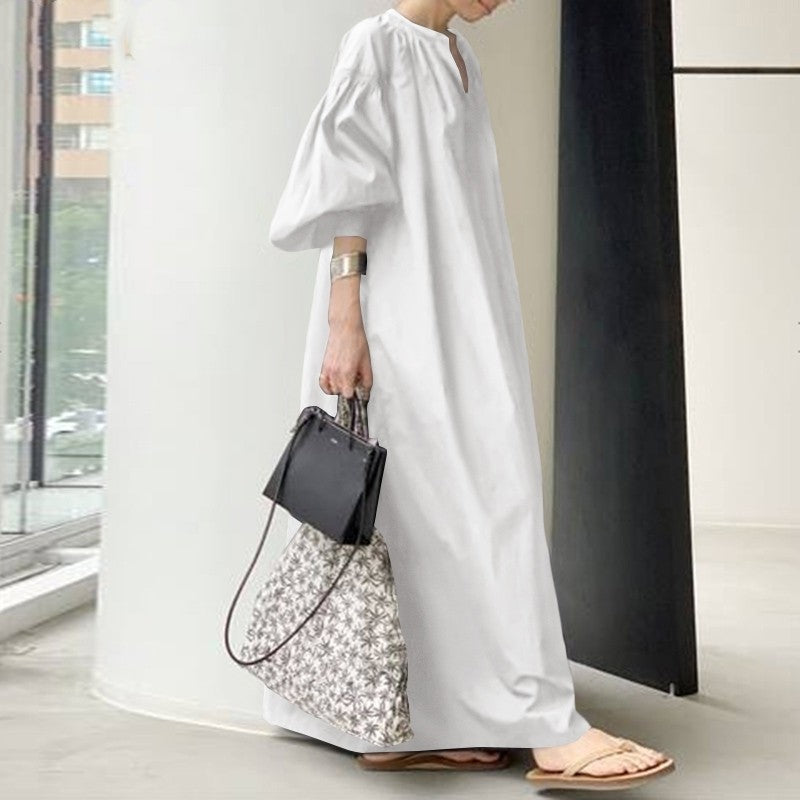 Casual Oversized Linen Dress in Solid Color