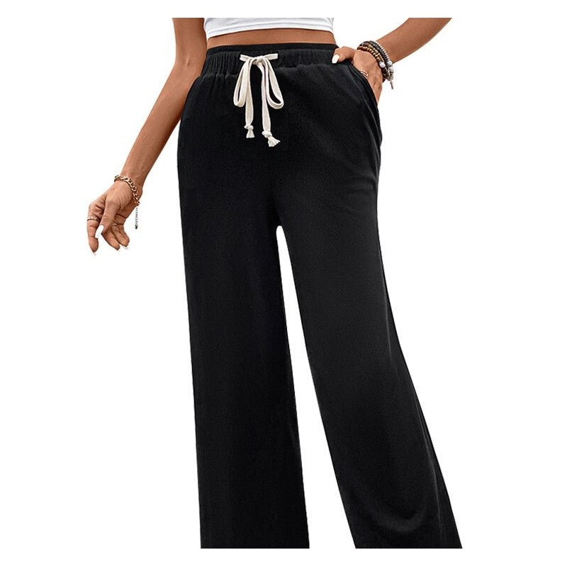 High-Waisted Black Straight-Leg Pants with Belt