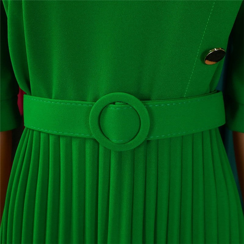 Solid Color Pleated Button Front Dress