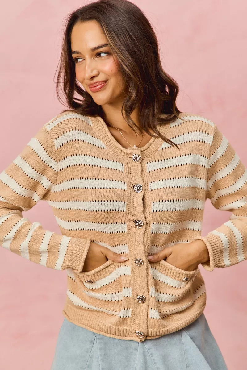 Stripe Long Sleeves Button Sweater Cardigan