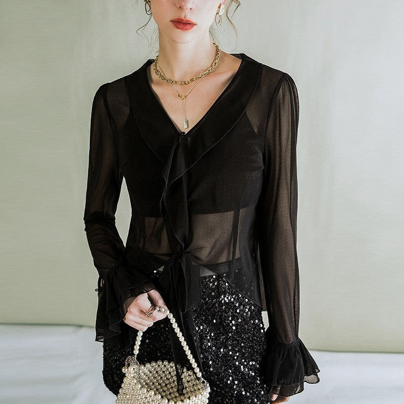Chic Sheer Long Sleeve Blouse with a Modern Twist
