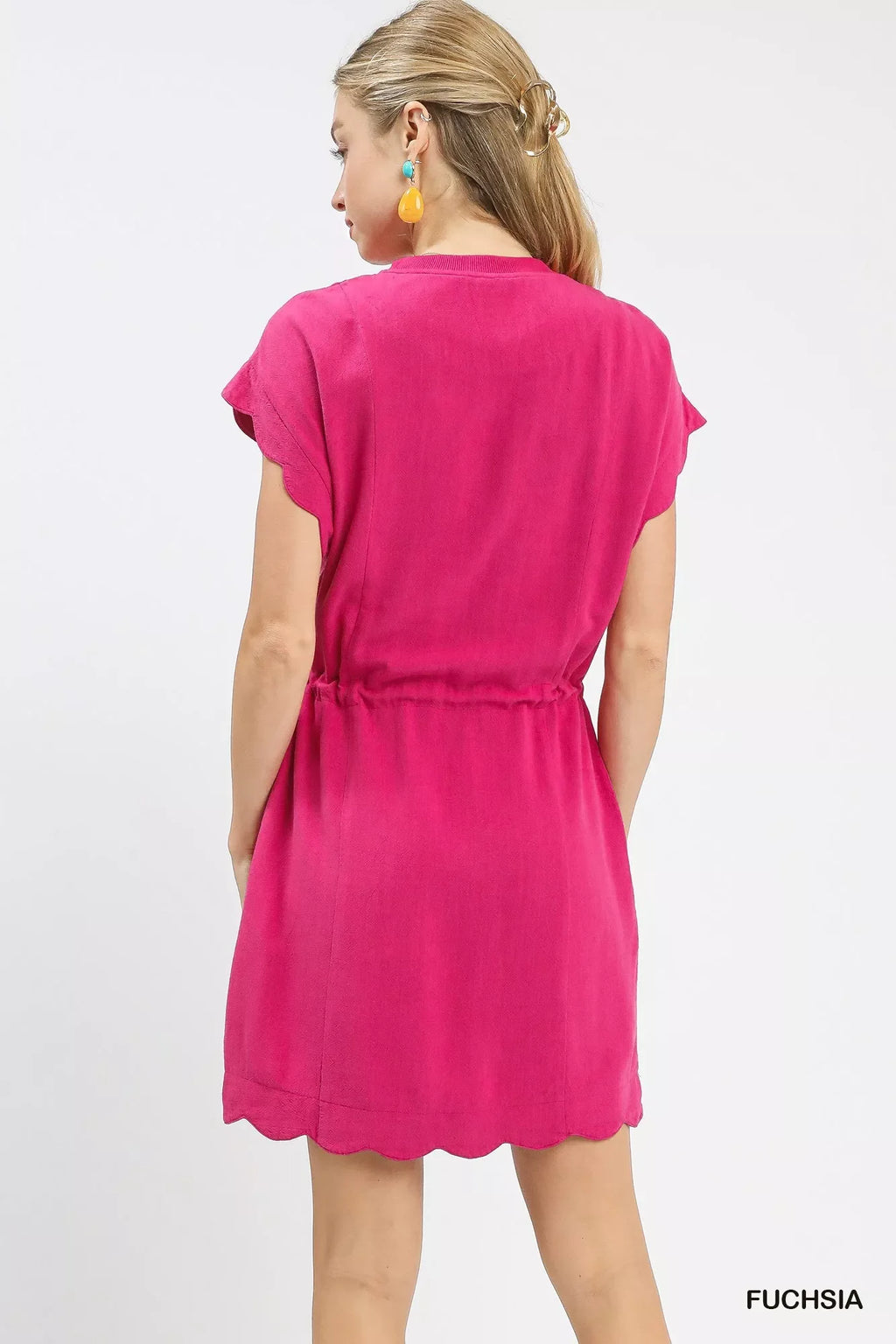 Linen Blend Scallop Hem Mini Dress