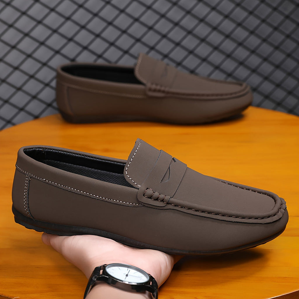Men's Solid Color Penny Loafers - Slip-On Casual Dress Shoes