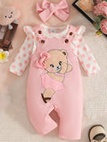 Children's Polka Dot Bodysuit and Overalls Set with Headband