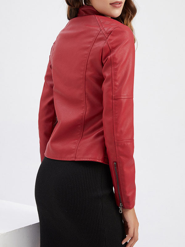 Long Sleeves Plus Size Buttoned Pockets Zipper Stand Collar Jackets Outerwear