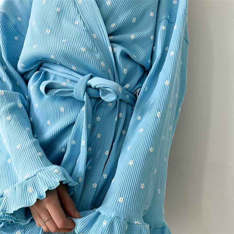Waist-Tied Long Sleeve Loose Pajama Loungewear