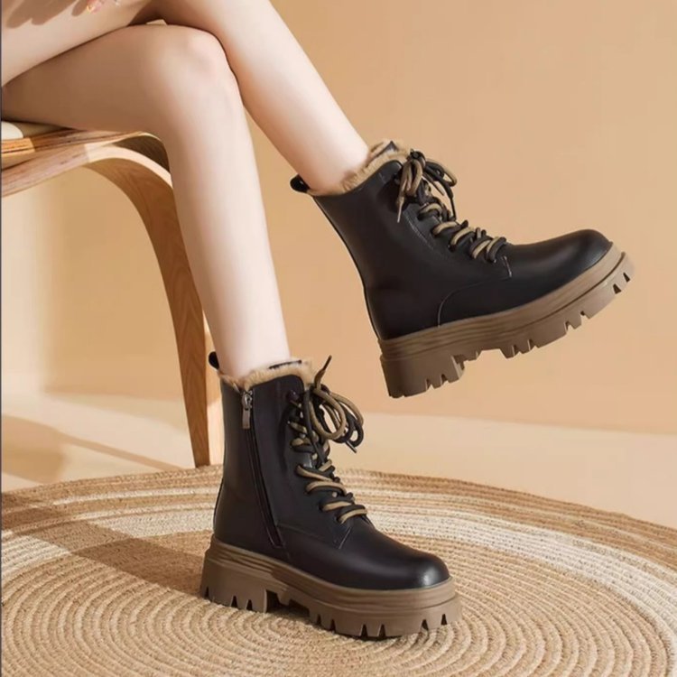 Women's Fleece-Lined Chunky Heel Dr. Boots | Sequin Mid-Calf Side Zipper