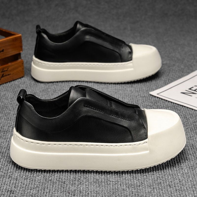 Men's Leather Casual Sneakers | Autumn All-Match Board Shoes | Brown Black White