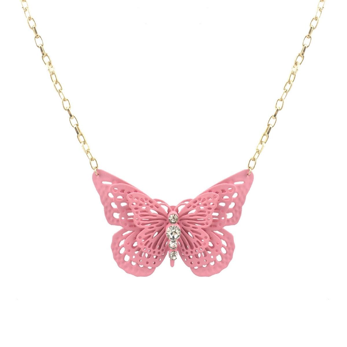 Pendant Necklace Pink 3D Butterfly Stylish Statement Jewelry Accessory
