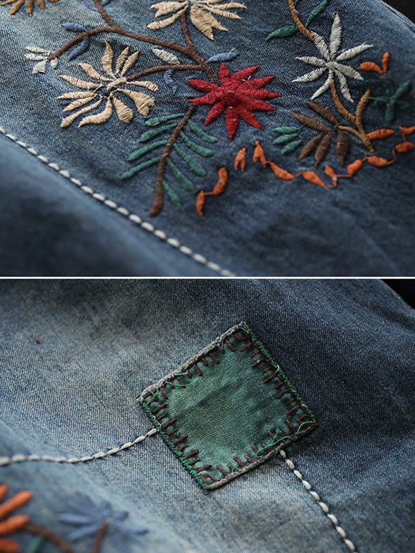 Vintage Loose Embroidered Elasticity Harem Jean Pants Bottoms