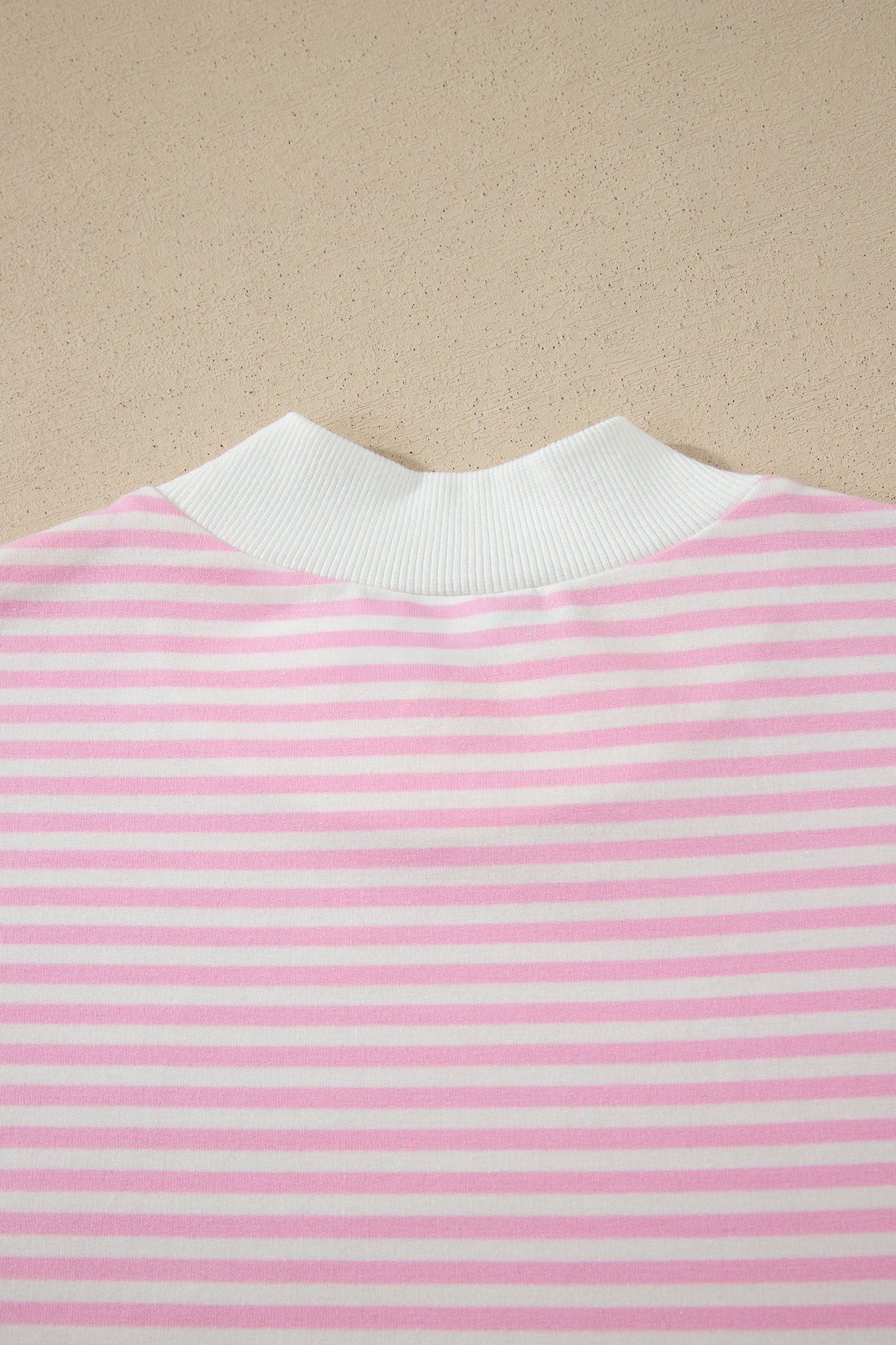Pink Stripe Cuffed Short Sleeve Contrast Mock Neck Tee Dress