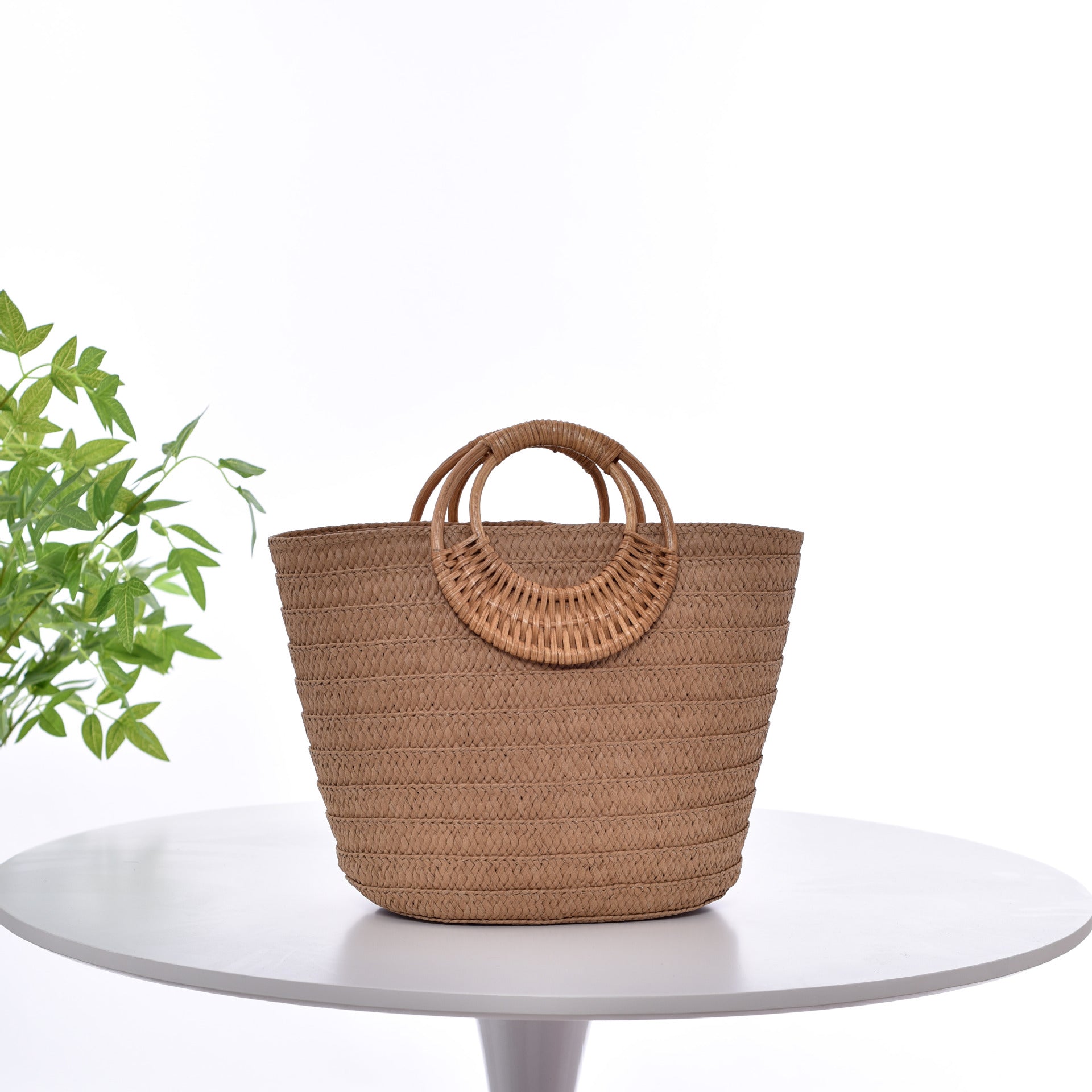 Straw Weave Round Handle Tote Bag - Large Capacity Women's Summer Beach Bag