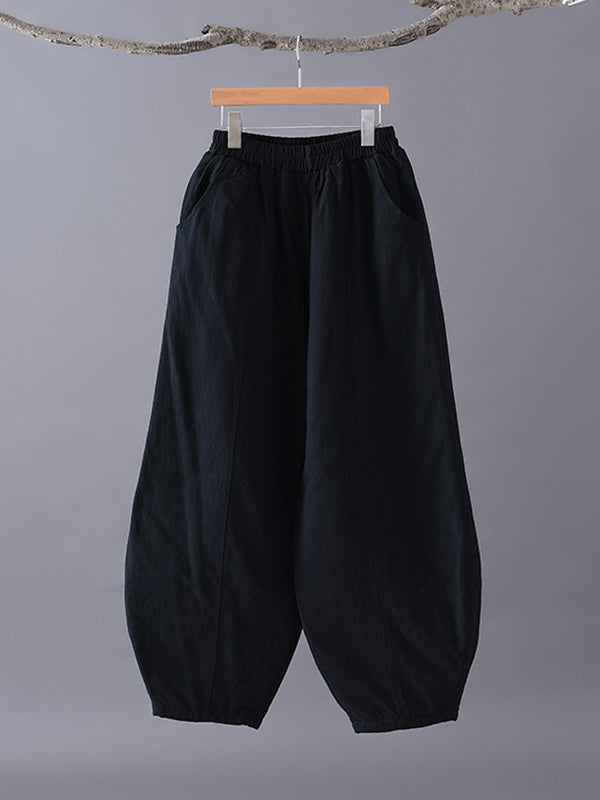 Casual Loose Keep Warm Elasticity Solid Color Casual Pants Bottoms