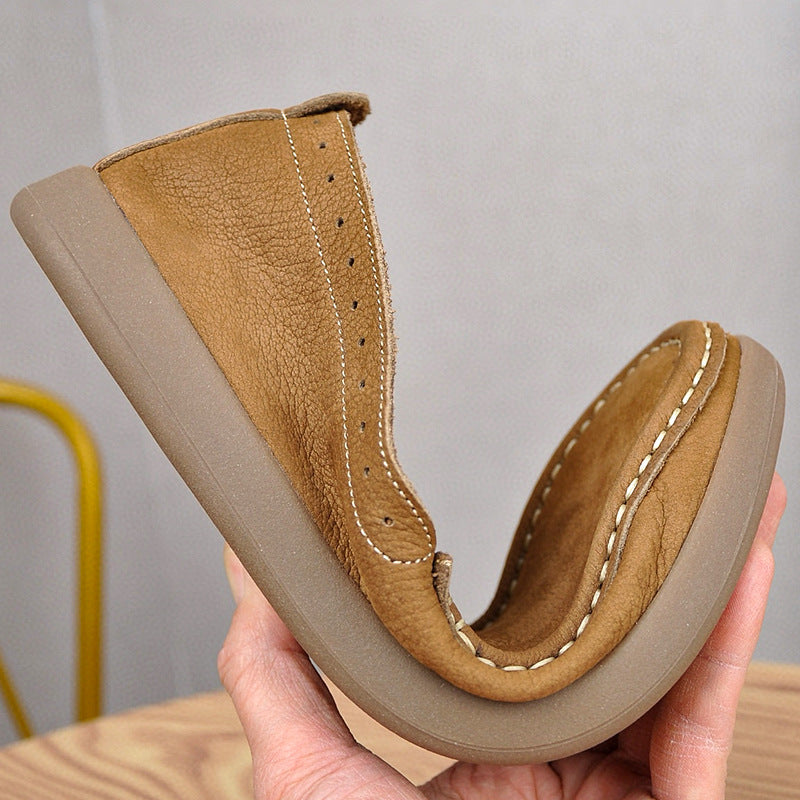 Men's Casual Breathable Genuine Leather Slip-On Shoes – Round Toe Dress Loafers