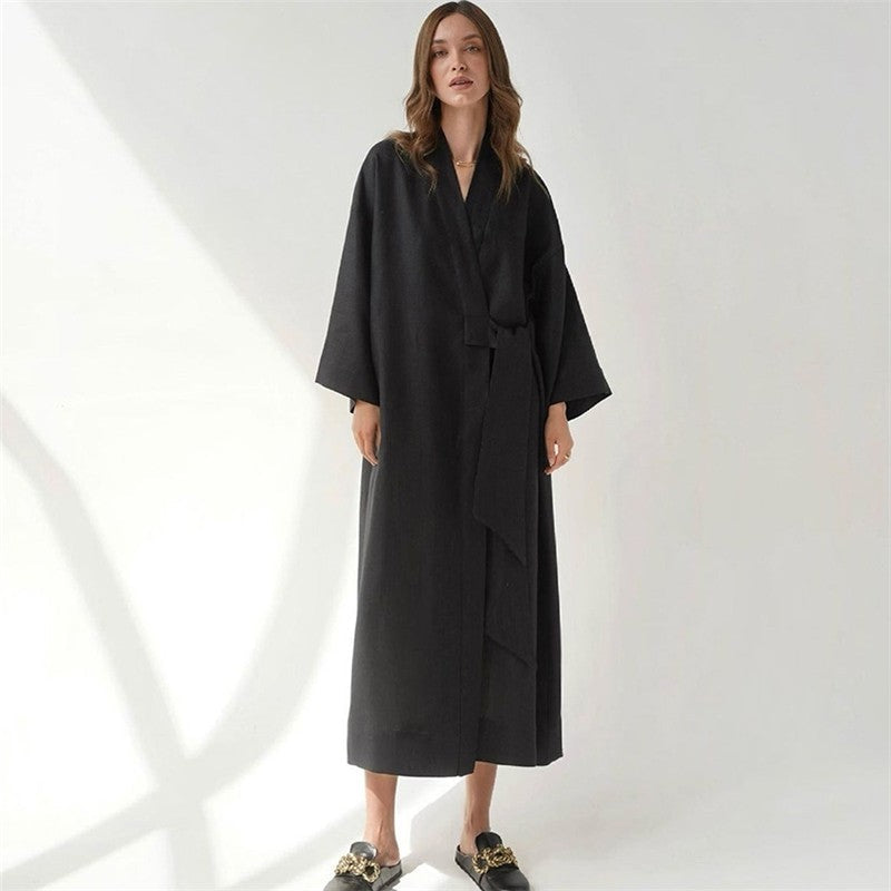 Flowy Cotton Linen Long Pajamas for Women in Solid Colors