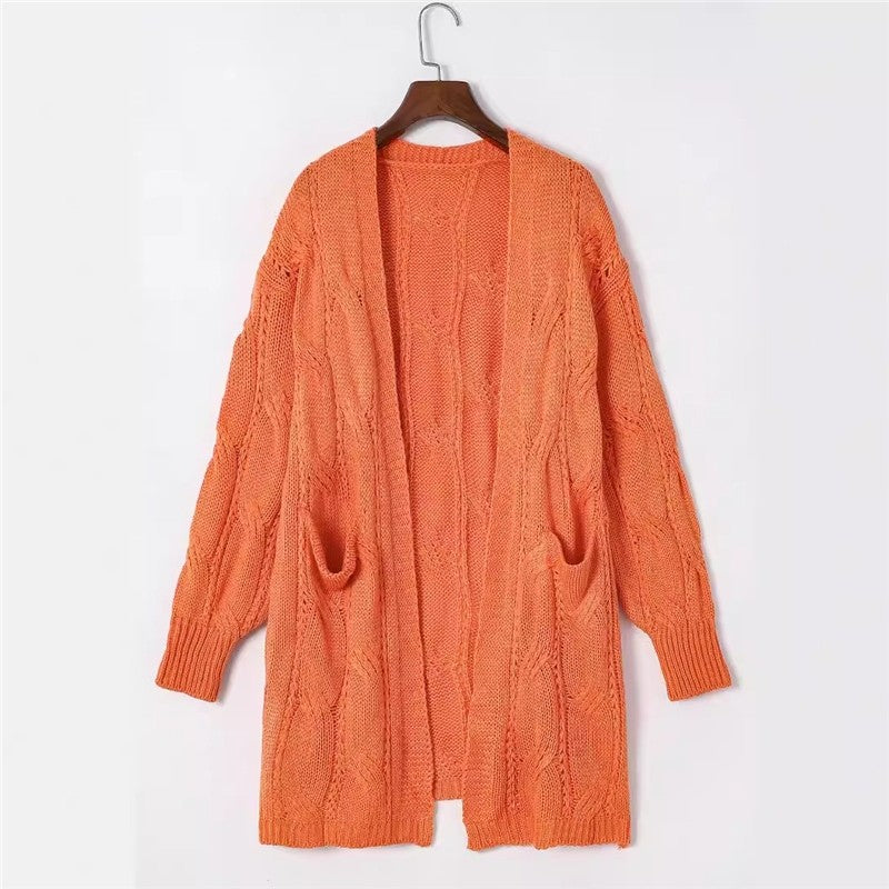 Solid Color Casual Mid-Length Knitted Cardigan Coat