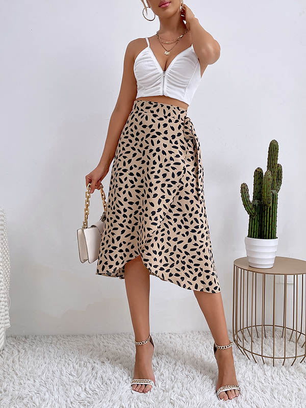 A-Line High-Low Printed Split-Front Tied Waist Skirts Bottoms