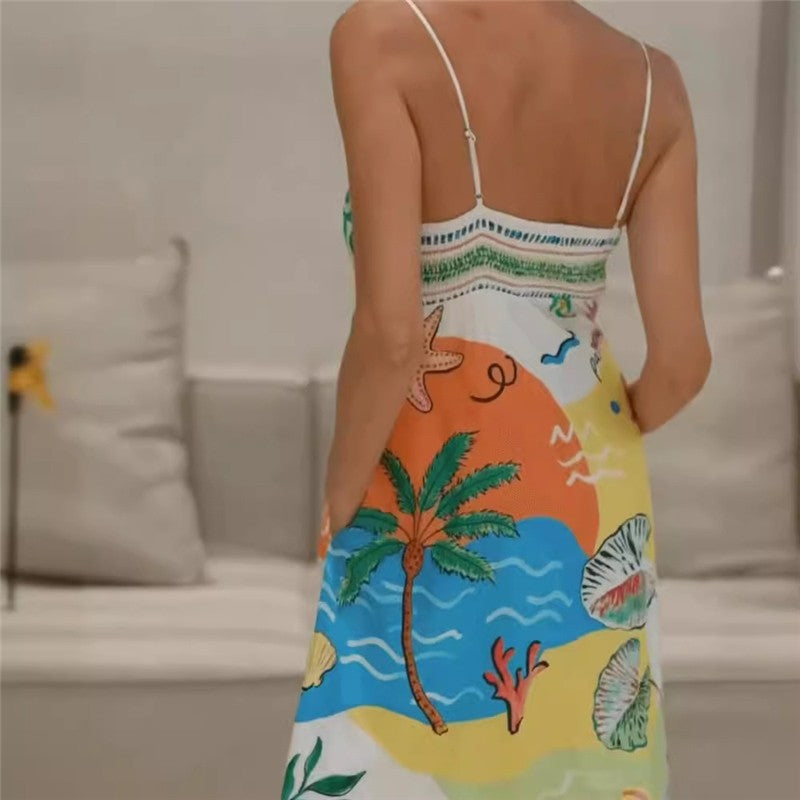 Sleeveless Swing Dress with Printed Camisole Top