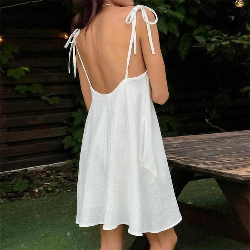 Stylish Solid Color Backless Camisole Nightgown