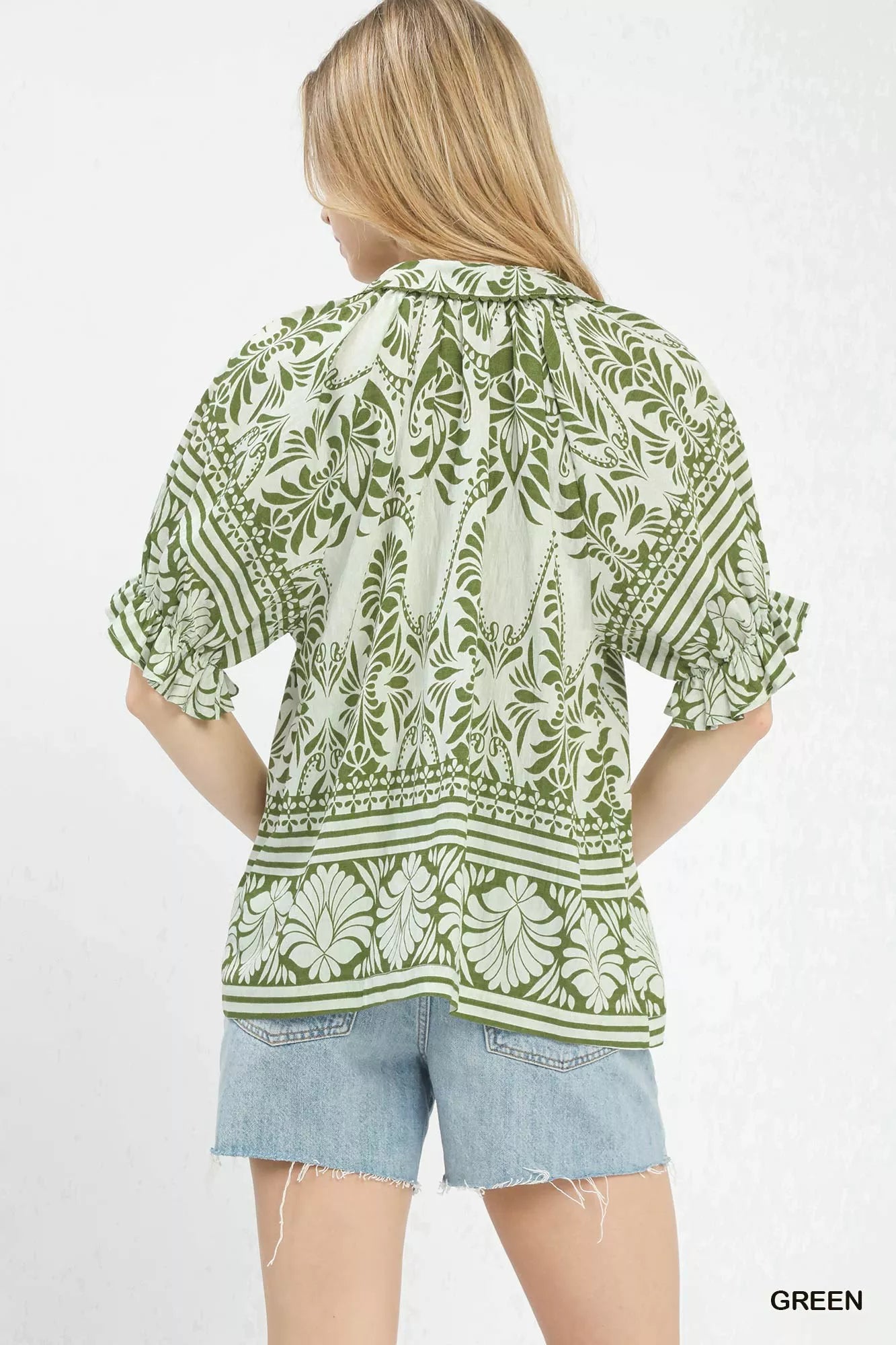 Two Tone Boarder Print Top