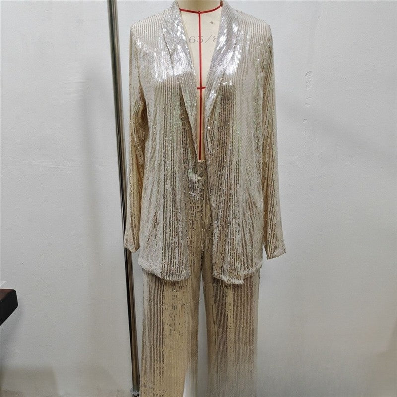 Stylish Sequin Blazer and Trouser Set
