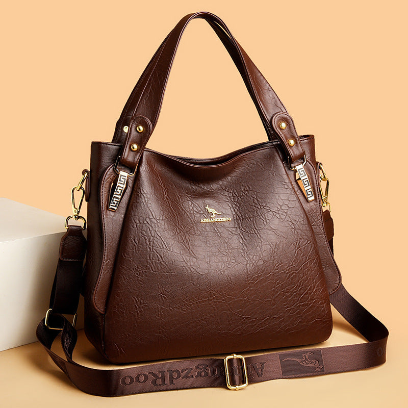 Women's High-Capacity PU Leather Tote Shoulder Bag | Elegant Niche Design | Black, Khaki, Brown