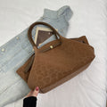 Women's Retro Suede Tote Handbag - Quilted Shoulder Bag with Patchwork Detail