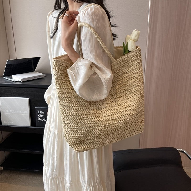 Stylish Oversized Straw Crochet Handbag