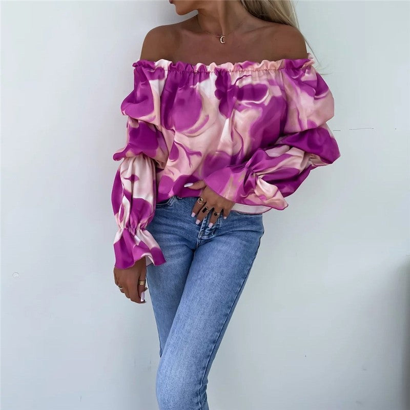 Off-Shoulder Printed Loose-Fit Blouse