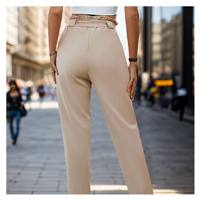 Elastic Waist Solid Color Long Pants