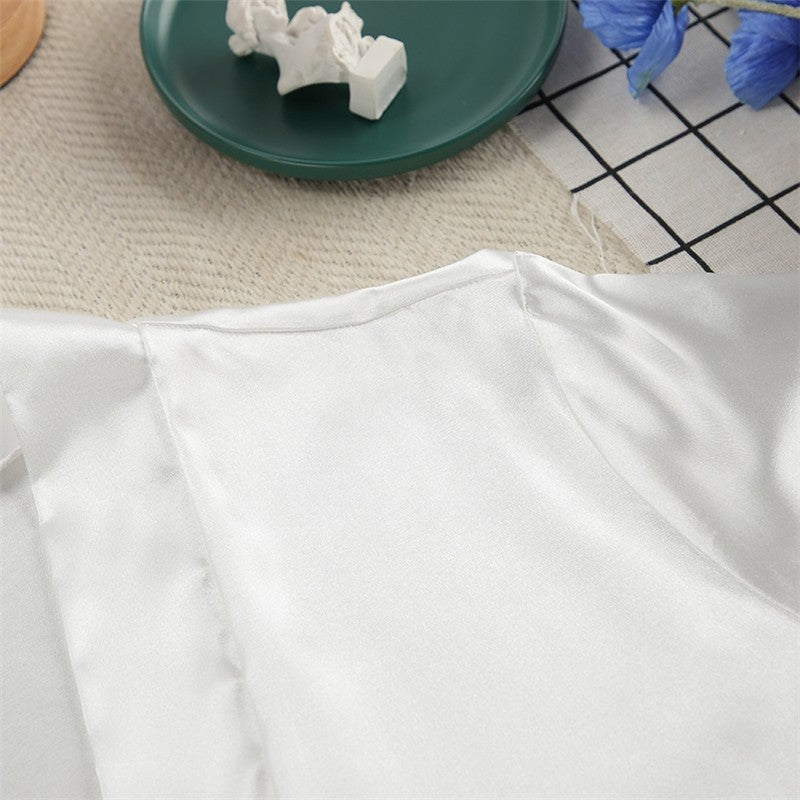 Feather Patchwork Satin Slip Dress with Long Sleeves
