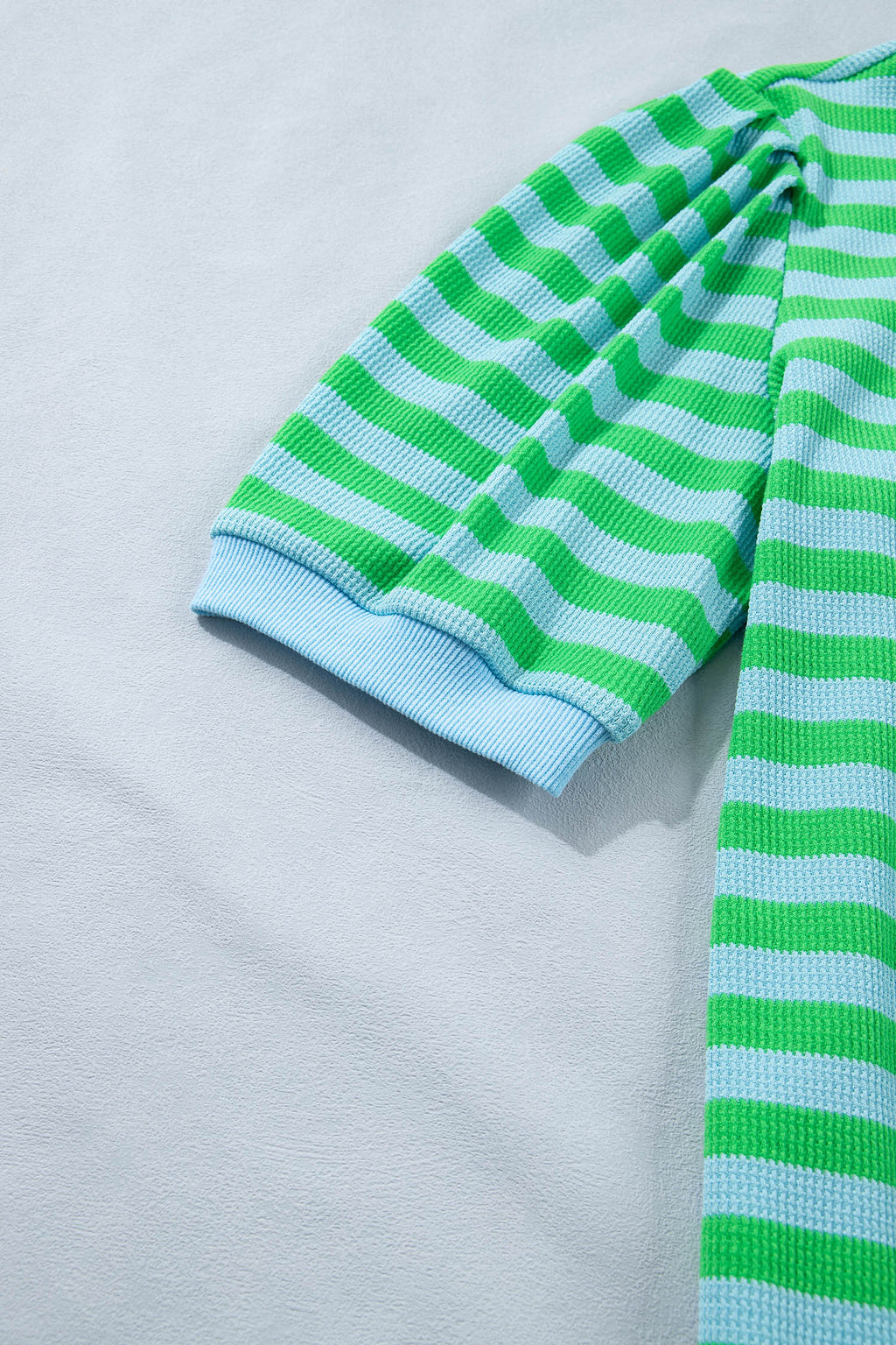 Green Stripe Puff Short Sleeve T Shirt Matching Shorts Set