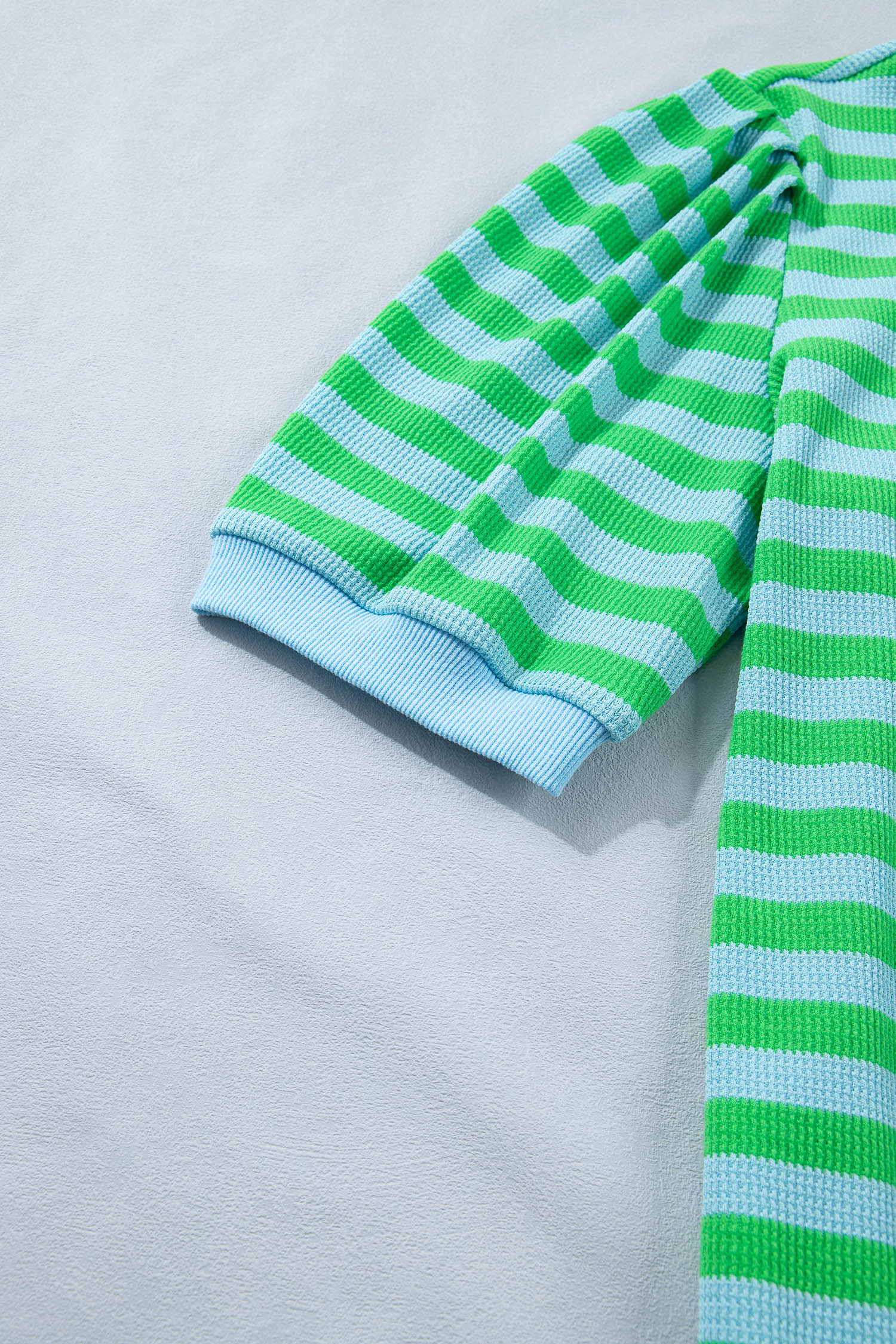 Green Stripe Puff Short Sleeve T Shirt Matching Shorts Set