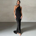 Solid Color Sleeveless Dress with Backless Design and Pleated Detailing