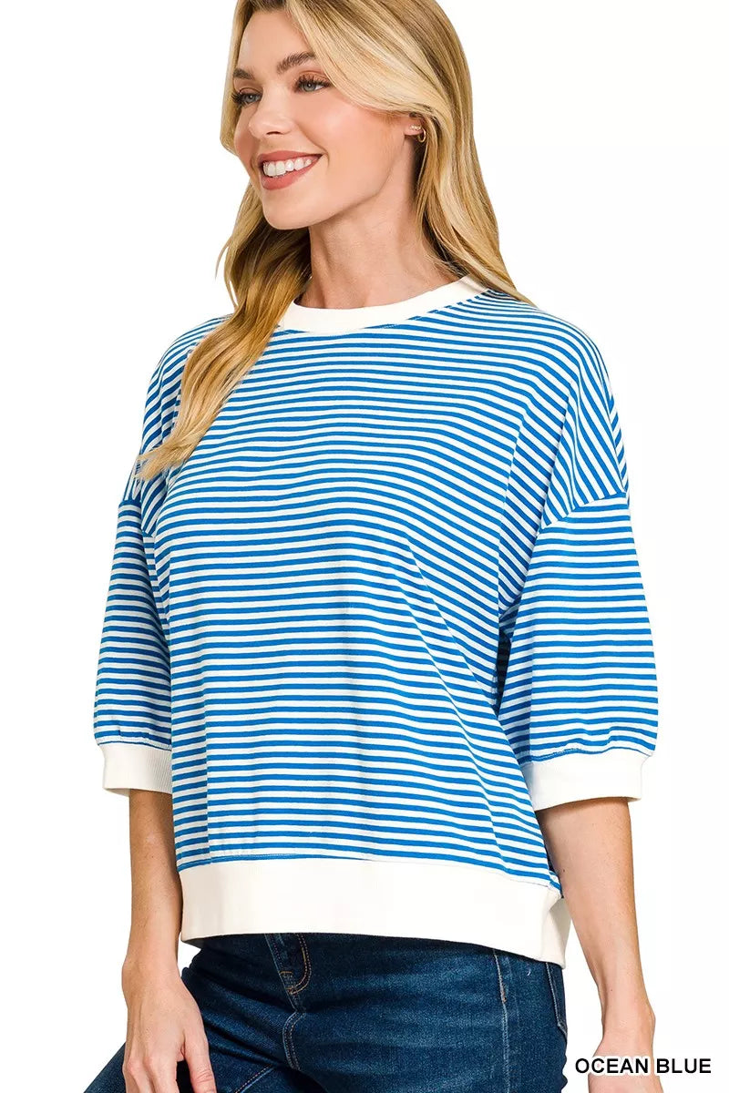 Striped Contrast Trim Banded Bottom Top