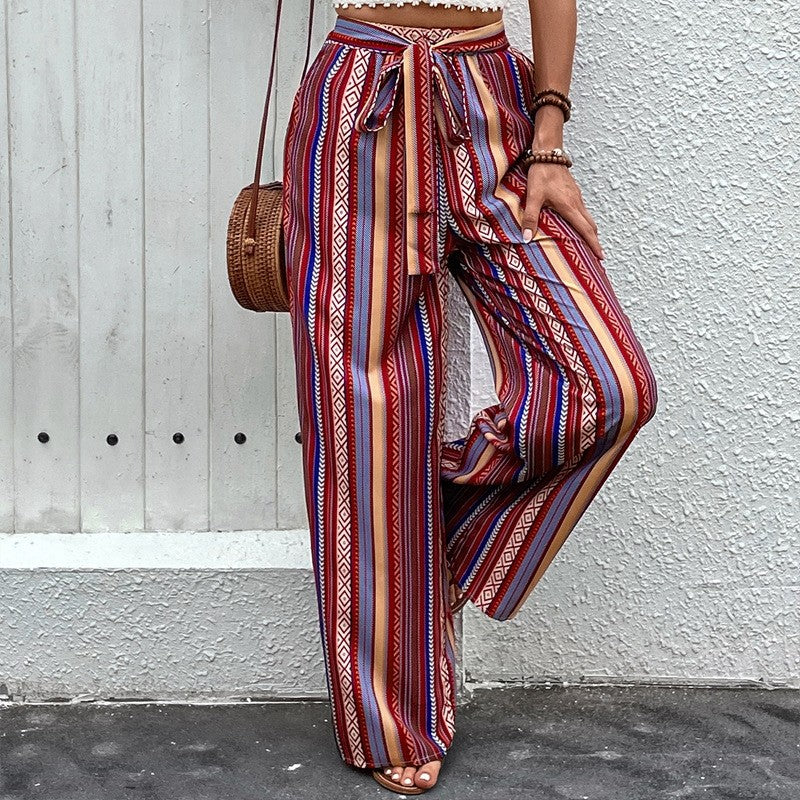 High-Rise Printed Wide-Leg Elastic Waist Pants