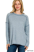 Full Size Melange Hacci Exposed Seam Hi-low Tee Plus Size